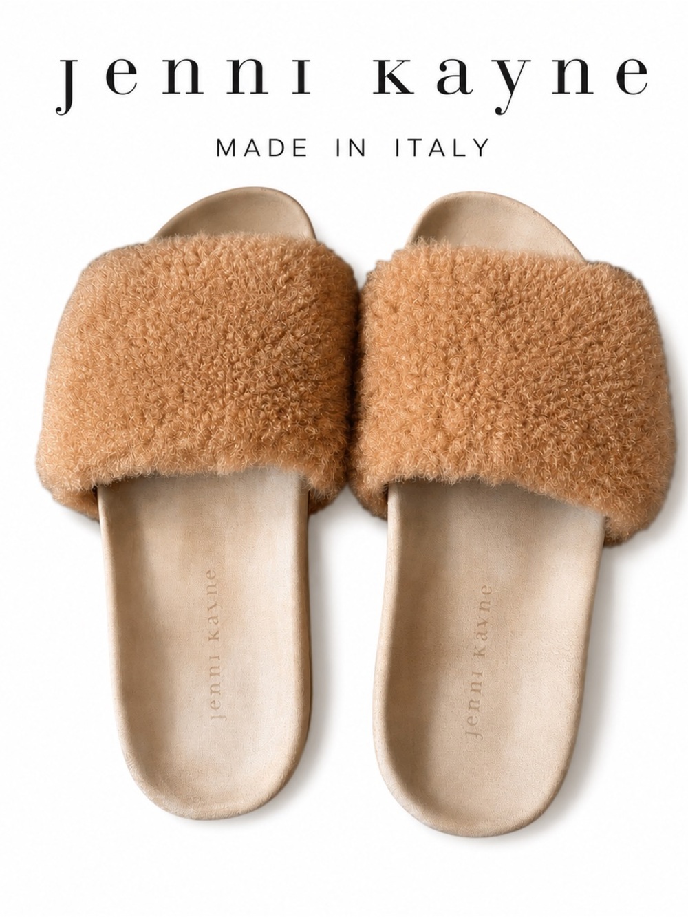 Jenni Kayne Shearling Slide Sandals Made in Italy Beige EU 38 /US 8 Luxury Flats